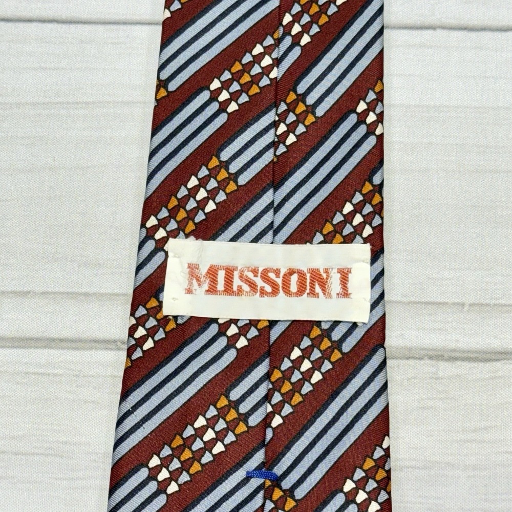 MISSONI Tie Red Blue Geometric 100% Silk Modern Abstract Necktie 90's Y2K